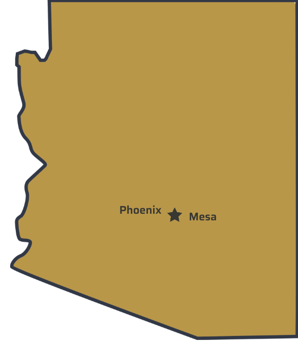 Map of Arizona showing Mesa next to Phoenix.